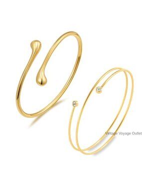2PC Women's Arm Cuff Bracelet Set Gold Silver Adjustable Minimalist Upper Arm